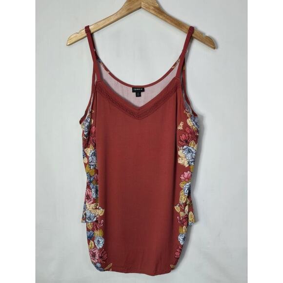 Torrid Ava Stretch Challis With Lace Trim Cami V-Neck Sleeveless Floral Print 0 - Picture 3 of 8